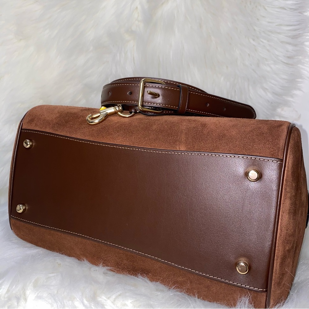 Coach Large rowan satchel Brown Suede New purse - Picture 7 of 16